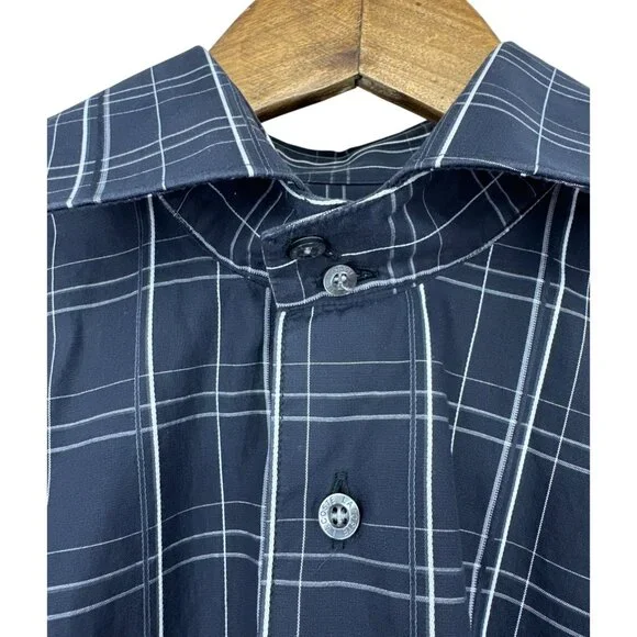 Lacoste Mens Navy & White Plaid Long Sleeve Button-Up Shirt Size 40 M - Picture 5 of 9